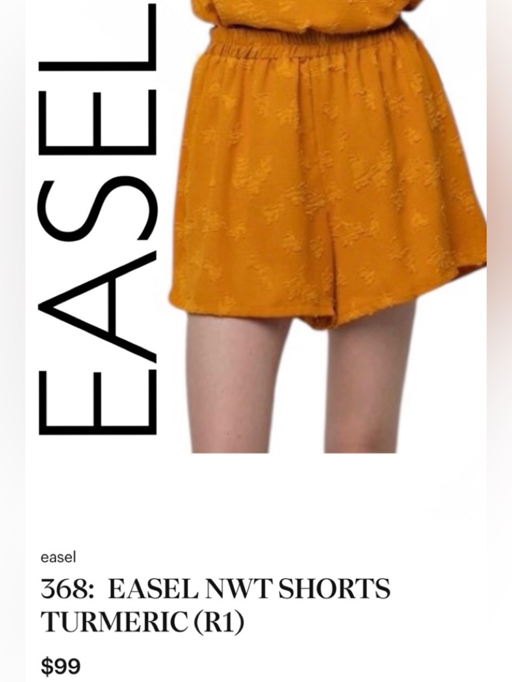 Easel NWT Turmeric Elastic-Waist Textured Shorts size Large